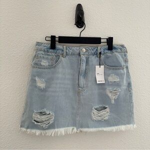 Forever 21 Blue Distressed Raw Hem Denim Mini Skirt Deadstock Y2K Size 30